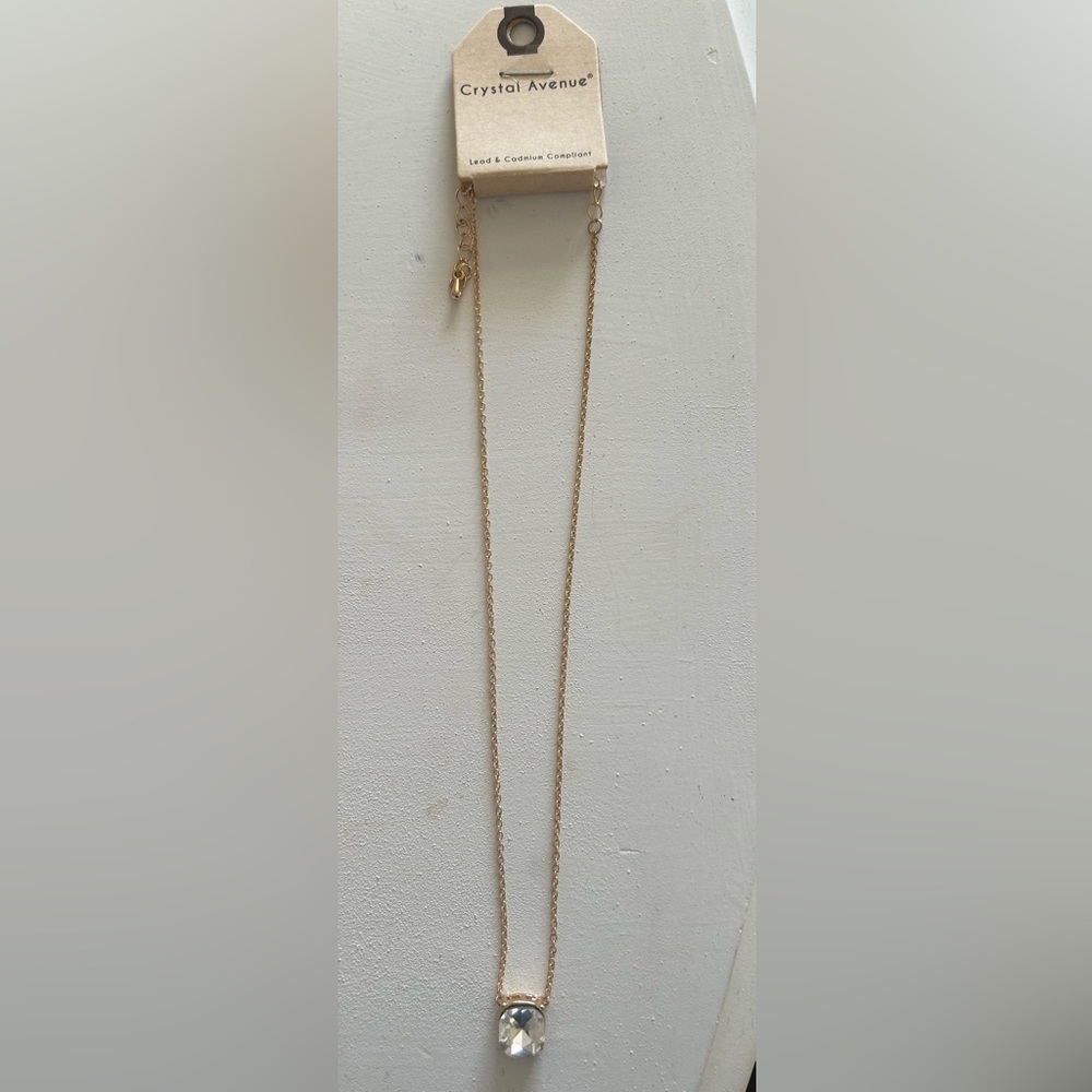 iridescent stone necklace, gold chain